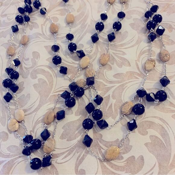 Lia Sophia 2 Strand Mixed Media Unakite Jasper Black Glass Beads Necklace 44” - Picture 2 of 6